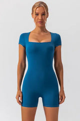 Square Neck Cap Sleeve Active Romper - Trendsi - Flyclothing LLC