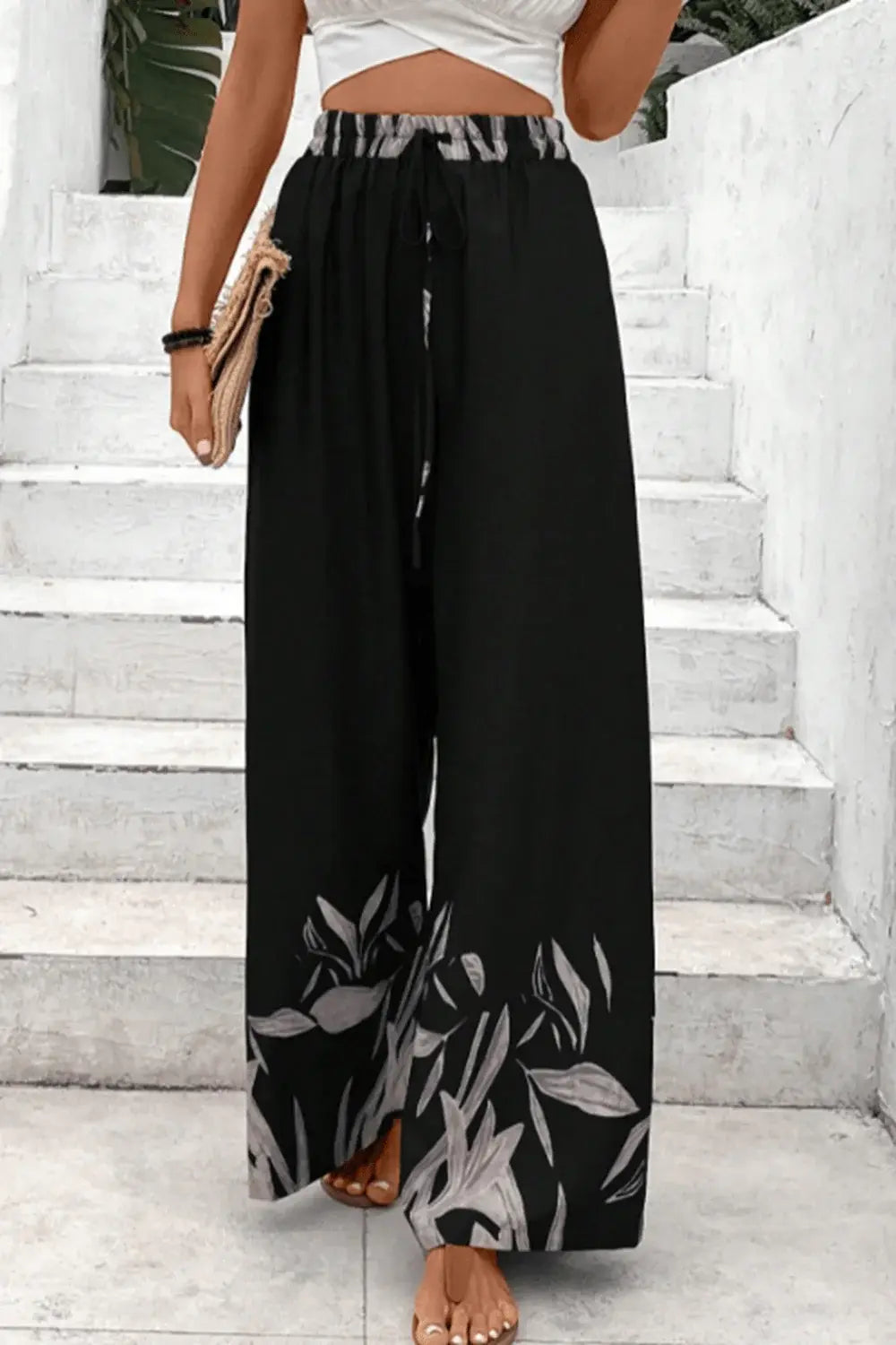 Drawstring High Waist Relax Fit Long Pants - Trendsi - Flyclothing LLC