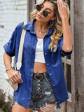Collared Neck Denim Jacket with Pockets - Trendsi - Flyclothing LLC