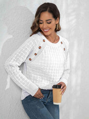 Decorative Button Long Sleeve Sweater - Trendsi