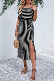 Slit Off-Shoulder Tie-Waist Midi Dress - Trendsi - Flyclothing LLC