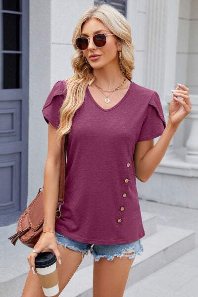 V-Neck Short Sleeve T-Shirt - Trendsi - Flyclothing LLC