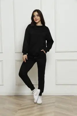 Round Neck Long Sleeve Top and Drawstring Pants Set - Trendsi - Flyclothing LLC
