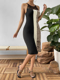 Leopard Color Block Cutout Sleeveless Knee-Length Dress - Trendsi