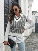 Plaid V-Neck Sweater Vest - Trendsi - Flyclothing LLC