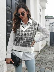 Plaid V-Neck Sweater Vest - Trendsi