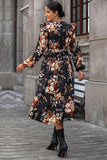 Floral Surplice Tie Front Ruffle Hem Midi Dress - Trendsi