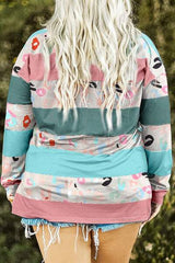 Plus Size Striped Slit Long Sleeve T-Shirt - Trendsi - Flyclothing LLC