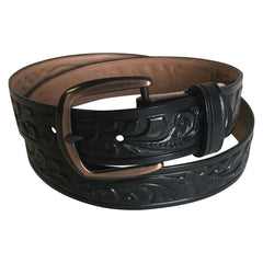 Tooled Floral Genuine Leather Western Belt (Black or Brown) - Flyclothing LLC