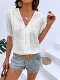 Buttoned V-Neck Flounce Sleeve Top - Trendsi