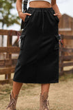 Drawstring Waist Slit Denim Skirt - Trendsi - Flyclothing LLC