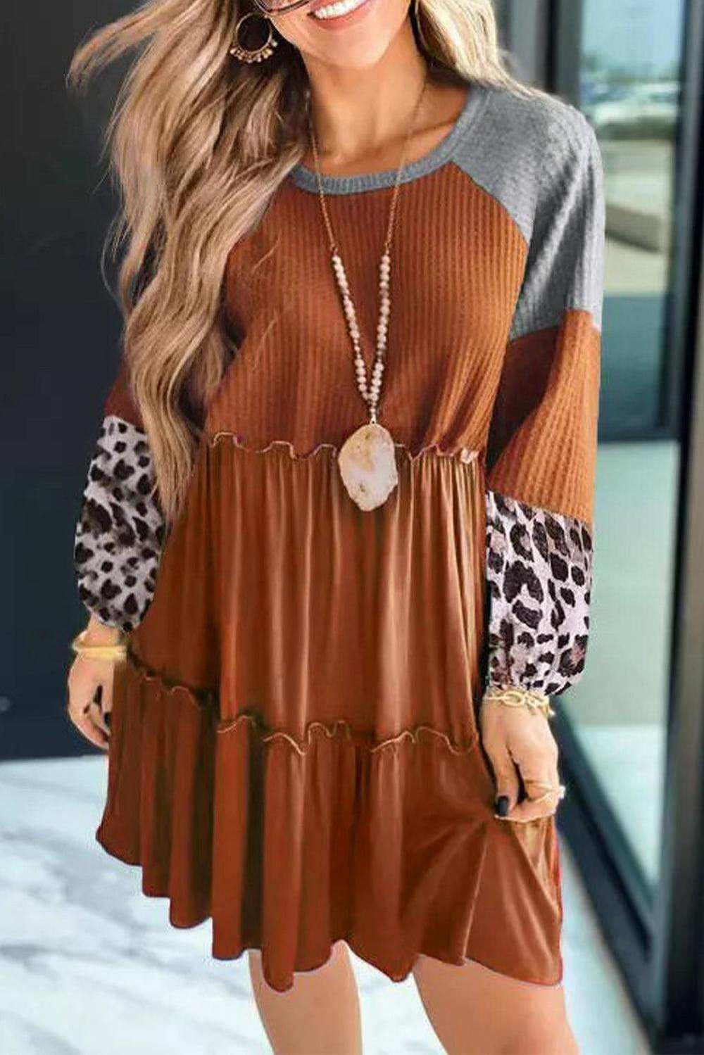 Round Neck Frill Trim Dress - Trendsi - Flyclothing LLC
