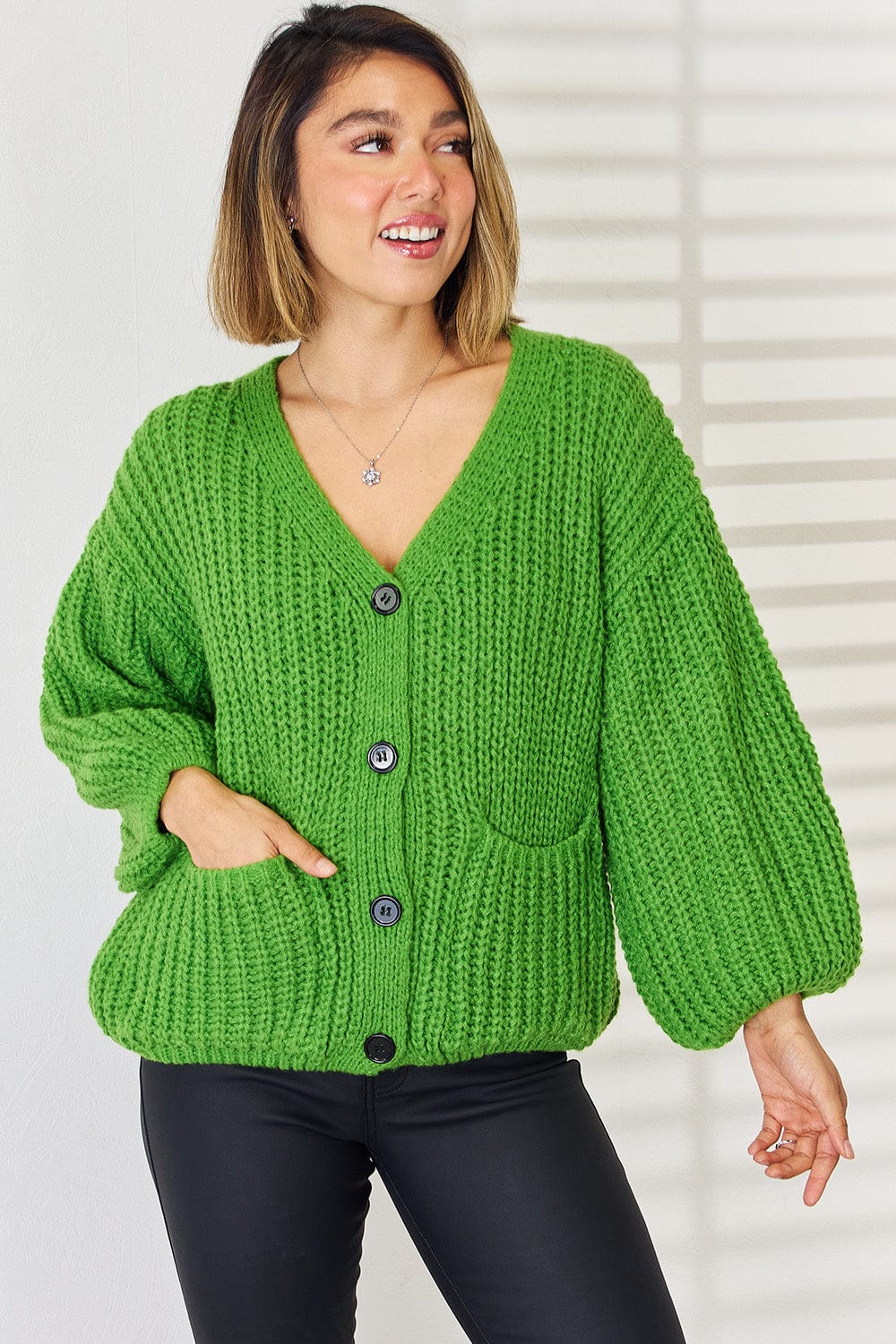 Pocketed Button Up Dropped Shoulder Cardigan - Trendsi