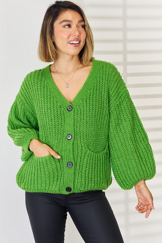 Pocketed Button Up Dropped Shoulder Cardigan - Trendsi