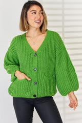 Pocketed Button Up Dropped Shoulder Cardigan - Trendsi