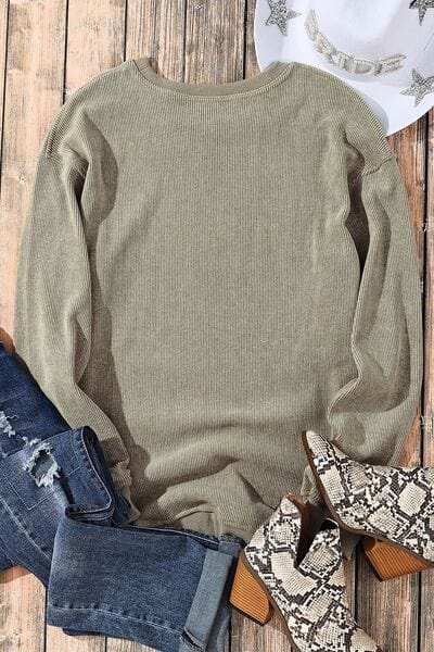 Sequin Round Neck Dropped Shoulder Sweatshirt - Trendsi - Flyclothing LLC