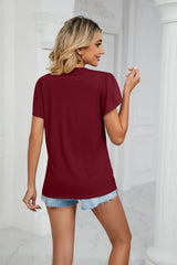 Contrast Trim Petal Sleeve V-Neck Top - Trendsi - Flyclothing LLC