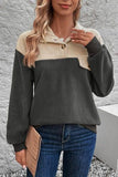 Color Block Quarter Button Dropped Shoulder Sweatshirt - Trendsi