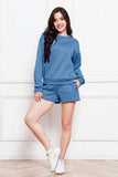 Round Neck Long Sleeve Sweatshirt and Drawstring Shorts Set - Trendsi - Flyclothing LLC
