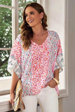 Mixed Print V-Neck Blouse - Trendsi - Flyclothing LLC