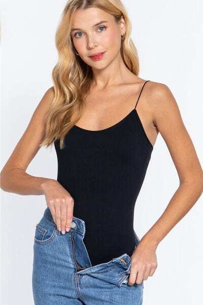 ACTIVE BASIC Ribbed Round Neck Seamless Cami Bodysuit - Trendsi - Flyclothing LLC