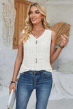 Eyelet Decorative Button V-Neck Tank - Trendsi - Flyclothing LLC