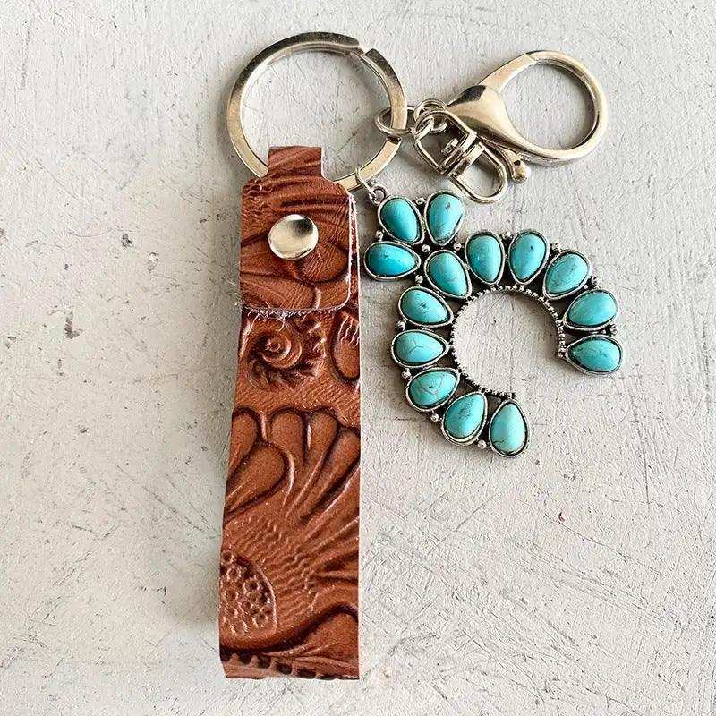 Turquoise Genuine Leather Key Chain - Trendsi - Flyclothing LLC