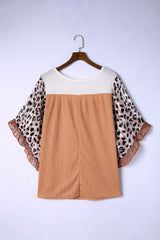 Plus Size Printed Color Block Ruffled Blouse - Trendsi - Flyclothing LLC