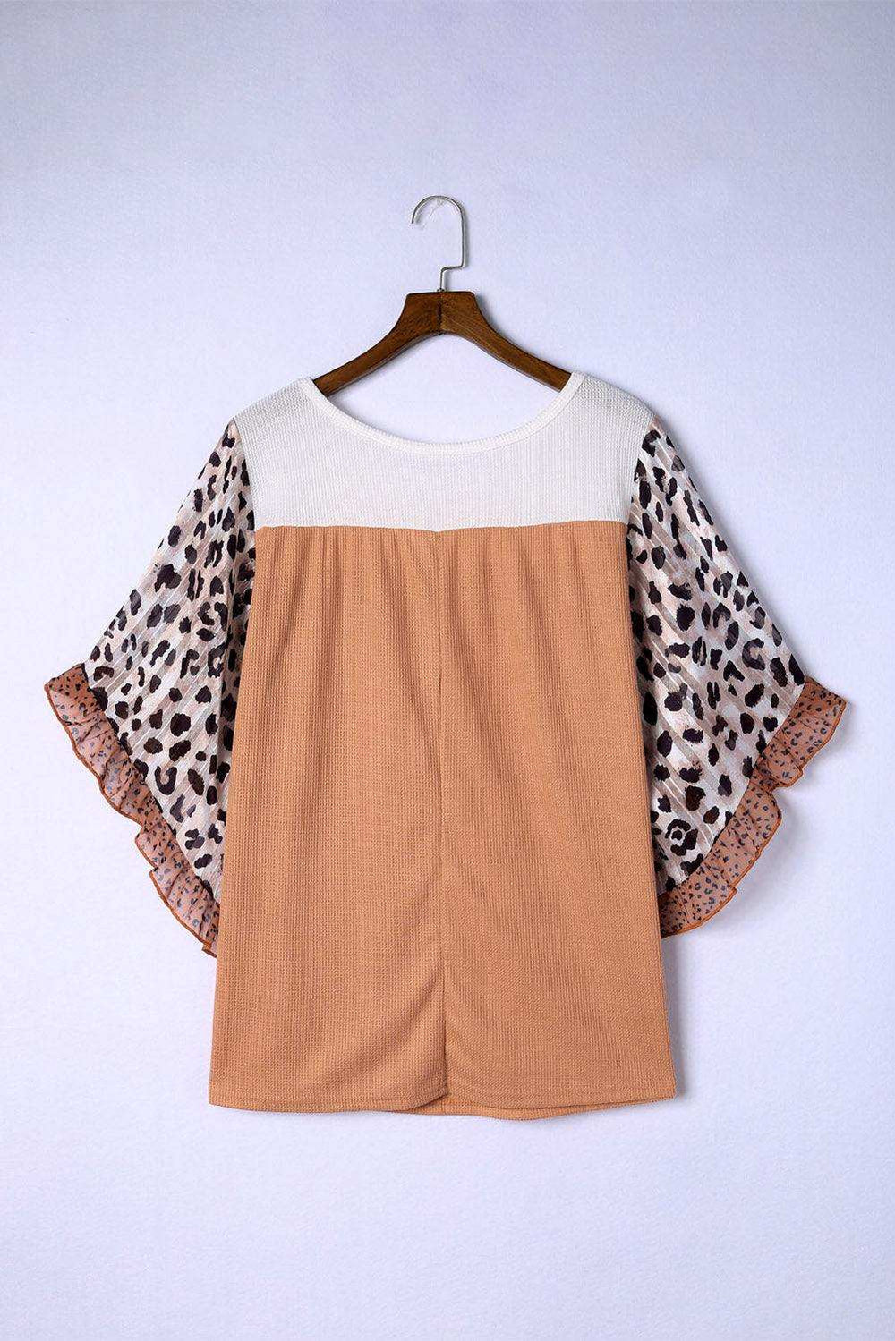 Plus Size Printed Color Block Ruffled Blouse - Trendsi - Flyclothing LLC