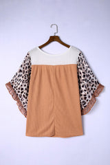 Plus Size Printed Color Block Ruffled Blouse - Trendsi