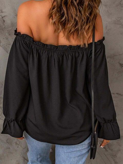 Trendsi Flounce Sleeve Keyhole Blouse