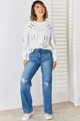 Sequin Ball Round Neck Dropped Shoulder Sweatshirt - Trendsi - Flyclothing LLC