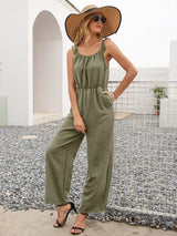 Round Neck Sleeveless Jumpsuit with Pockets - Trendsi - Flyclothing LLC