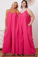 Full Size Ruffle Trim Tie Back Cami Jumpsuit with Pockets - Trendsi - Flyclothing LLC