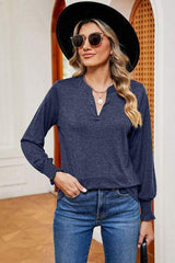 Notched Lantern Sleeve T-Shirt - Trendsi - Flyclothing LLC