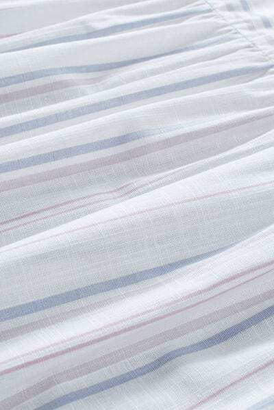 Striped Notched Short Sleeve T-Shirt - Trendsi - Flyclothing LLC