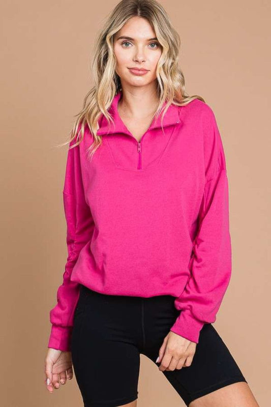 Culture Code Full Size Half Zip Long Sleeve Sweatshirt - Trendsi