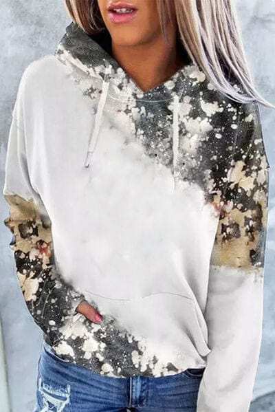 Printed Drawstring Kangaroo Pocket Hoodie - Trendsi - Flyclothing LLC
