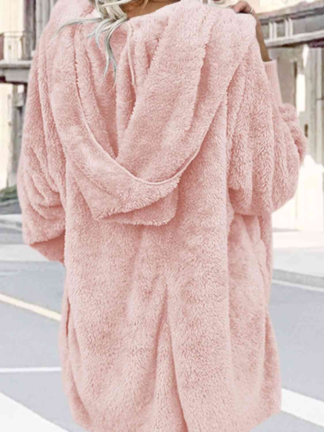 Teddy Hooded Jacket with Pockets - Trendsi - Flyclothing LLC