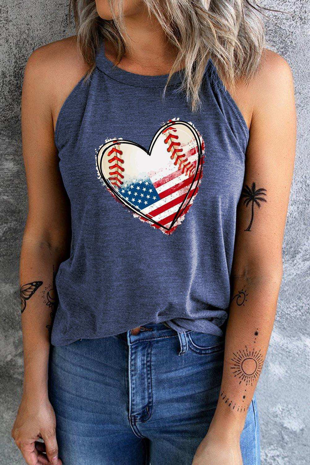 US Flag Heart Graphic Tank - Trendsi - Flyclothing LLC