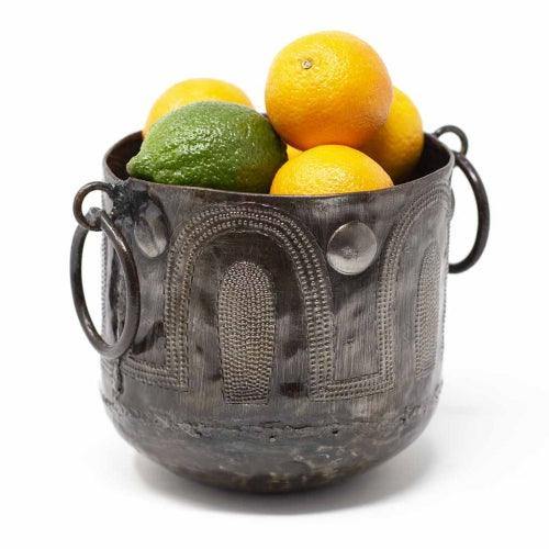 Hammered Metal Container with Round Handles - Croix des Bouquets - Croix des Bouquets