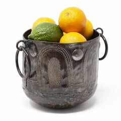 Hammered Metal Container with Round Handles - Croix des Bouquets - Croix des Bouquets