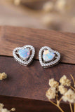 925 Sterling Silver Opal Heart Stud Earrings - Trendsi