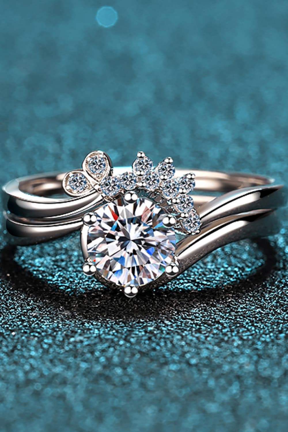 Moissanite Rhodium-Plated Two-Piece Ring Set - Trendsi - Flyclothing LLC