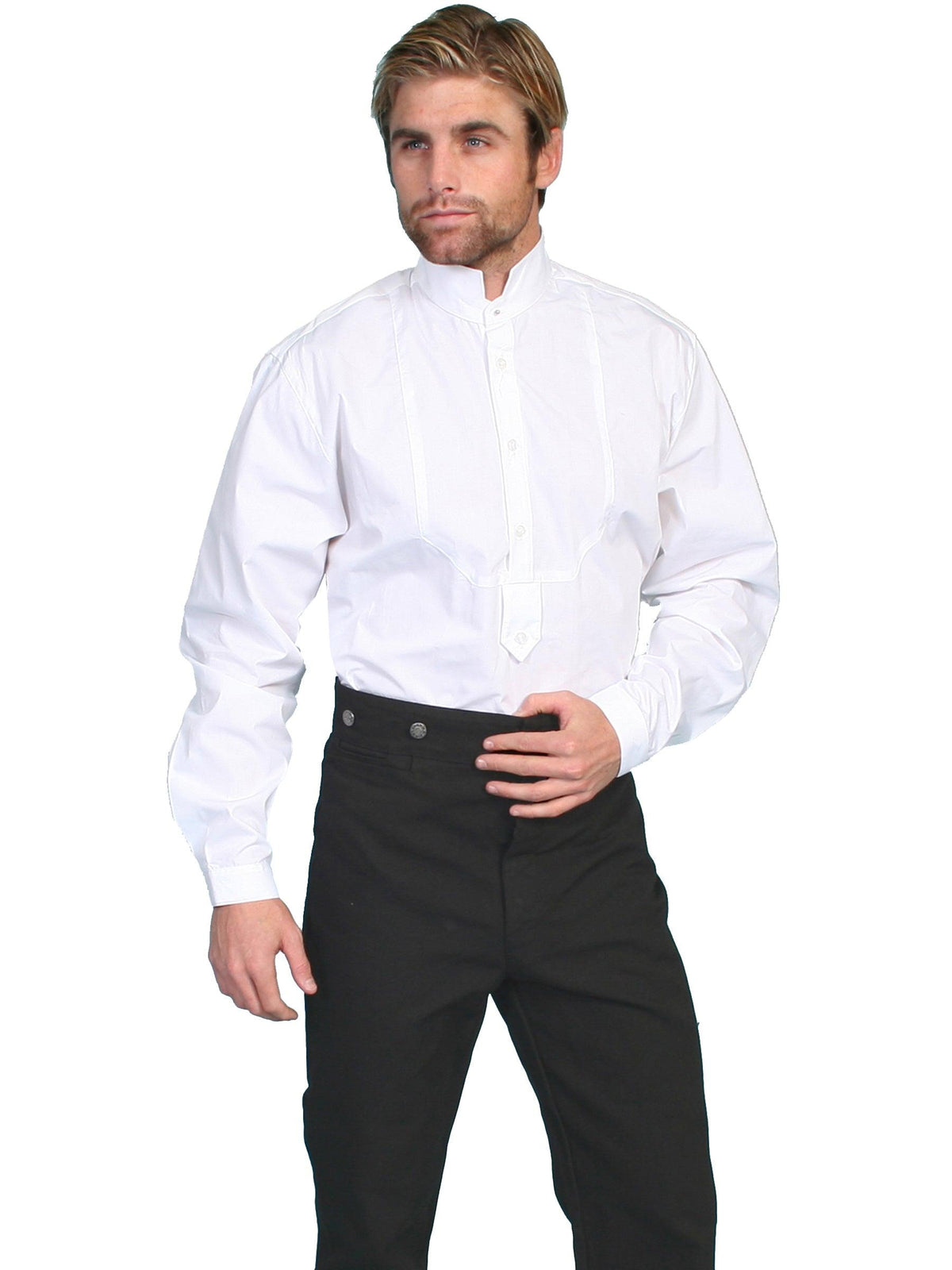 Scully WHITE HIGH COLLAR SOLID SHIRT - Flyclothing LLC