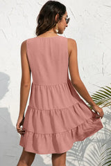 Decorative Button V-Neck Tiered Sleeveless Dress - Trendsi - Flyclothing LLC