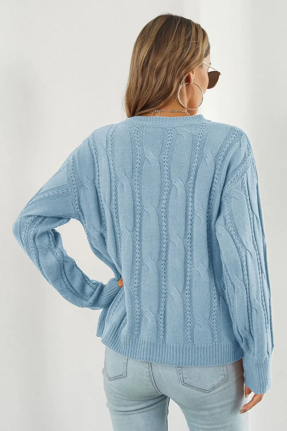 Round Neck Long Sleeve Sweater - Trendsi - Flyclothing LLC