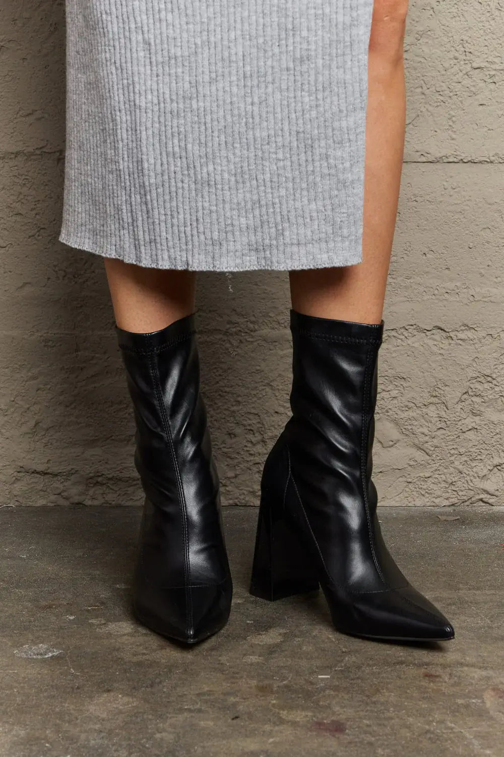 Weeboo Stacy Block Heel Sock Boots - Trendsi - Flyclothing LLC