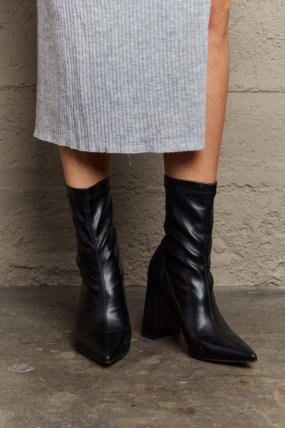 Weeboo Stacy Block Heel Sock Boots - Trendsi - Flyclothing LLC