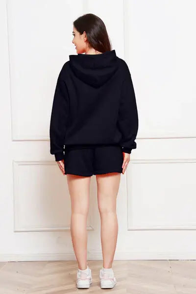 Drop Shoulder Long Sleeve Hoodie and Shorts Set - Trendsi - Flyclothing LLC